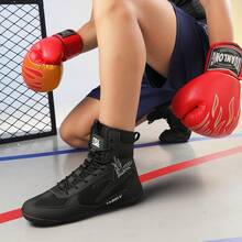 Zapatos de lucha para hombres con peso ligero, zapatos de boxeo Sdtdid hechos de microfibra de ante para gimnasio, levantamiento de pesas, culturismo, entrenamiento, etc. - Negro - Ver 9