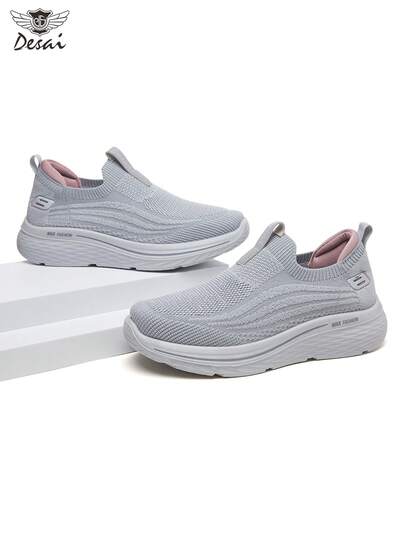 DESAI Women's Comfortable Outdoor Shoes, Elastic Mesh Lightweight Sneakers, Solid Color Numeric Fashion Slip-On Casual Shoes, Daily Wear In Light Gray, Black, Navy