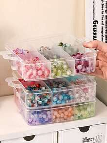 1个三层可拆卸透明塑料收纳盒,适用于化妆品、珠宝、玩具、袜子等。带手柄,多隔层收纳盒,可收纳电子产品、螺丝、配件、工具、发饰、耳环、项链、珠子、DIY工艺品等。情人节、圣诞节礼物的理想之选,阳光旅行必备 - 彩色 - 查看 7