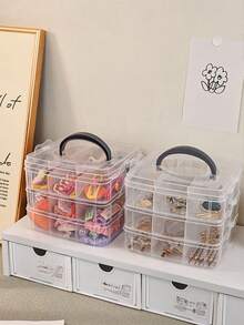 1个三层可拆卸透明塑料收纳盒,适用于化妆品、珠宝、玩具、袜子等。带手柄,多隔层收纳盒,可收纳电子产品、螺丝、配件、工具、发饰、耳环、项链、珠子、DIY工艺品等。情人节、圣诞节礼物的理想之选,阳光旅行必备 - 彩色 - 查看 5