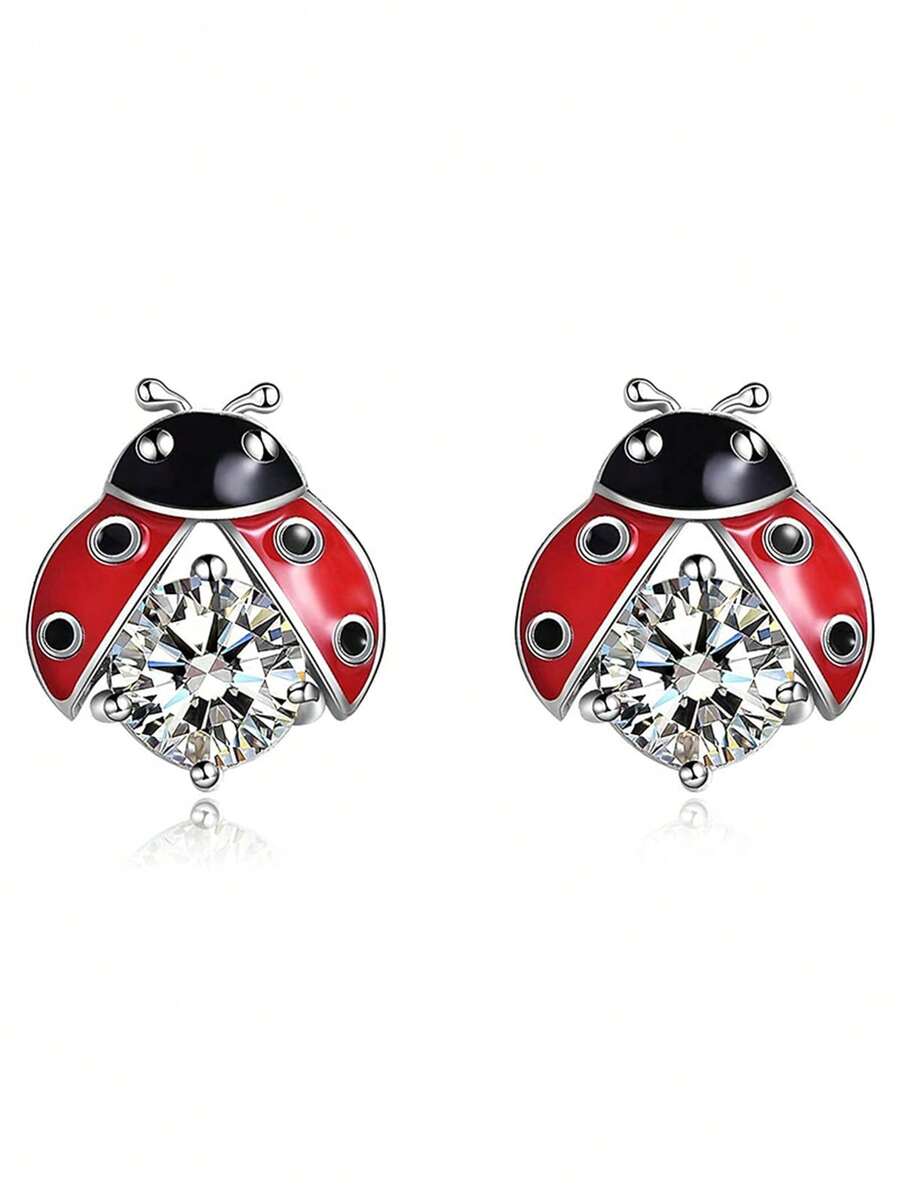 S925 Sterling Silver Ladybug Earrings/Suitable For Women's Daily Commuting/Gift For Family And Friends' Birthdays And Anniversaries - Multicolor - View 1