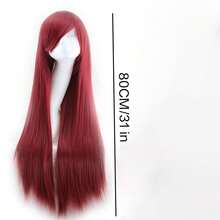 80厘米长合成纤维假发，白色紫色，适合角色扮演、派对等场合，黑色直发，女士假发片。 - 彩色 - 查看 5