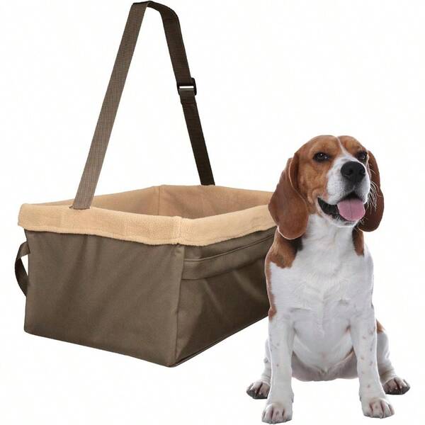 PetSafe Happy Ride Booster Seat Dog Booster Seat For Cars Trucks And SUVs Easy To Adjust Strap Durable Fleece Liner Is Machine Washable And Easy To Clean Large Brown 62345