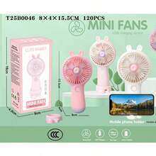 Portable Rabbit Ear Fan With Mobile Phone Holder, Rechargeable Model, Mini Three-Speed Adjustable Table Fan. - Beige - View 9