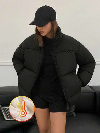 1件青少年女童休闲户外立领保暖外套，秋冬季