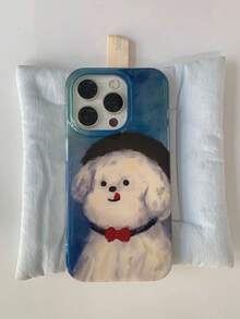 1个可爱复古油画图案吐舌小狗手机壳，兼容苹果 16 Pro Max 13 14 15 16 17 Pro/Pro Max、16 Plus、17 Air官方保护套 - 藍白色 - 查看 2