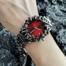 1 szt. metalowy zegarek na rękę Dark Gothic Thorn, spersonalizowany czerwono-szary cyferblat w stylu retro punk, unikatowy design, kwarcowy zegarek dla mężczyzn, do noszenia na co dzień