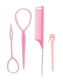 4 件套发饰工具套装，配备 2 个法式编织工具环、1 个鼠尾梳和 1 个弹性橡皮筋切割器 - 彩色 - 查看 8