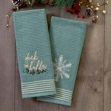 SKL Home - Juego de 2 Toallas de Mano de Trineo de muñ de Nieve para Navidad, Invierno, para baño, Cocina, Bar y Regalo, Color Azul(Deck the Halls) - Multicolor - Ver 4