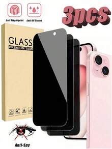 3pcs Privacy Screen Protector Compatible With IPhone 15/15 Plus/15 Pro/15 Pro Max/14/14 Plus/14 Pro/14 Pro Max/13 Mini/13/13 Pro/13 Pro Max/12 Mini, Compatible With IPhone 16/16 Pro/16 Plus/16 Pro Max/17/17 Air/17 Pro/17 Pro Max, Tempered Glass, Anti-Scratch, Anti-Fingerprint, Anti-Drop, Anti-Peeping, Perfect Fit With Phone Case - Black - View 31