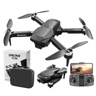 TOKQI F198 Drone pliable à double caméra avec moteur sans balais, maintien automatique de l'altitude, atterrissage d'un seul bouton, contrôle par application, temps de vol prolongé, quadricoptère RC portable, cadeau idéal pour les débutants - parfait pour Noël/Halloween/anniversaire