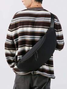 1pc Large Capacity Zipper Closure Men's Waist Bag/Chest Bag, New Street Style Outdoor Travel Men's Chest Pack Belt Bag - Black - View 3