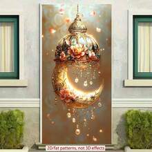 2D Polyester Ramadan Door Banner 1pc Exquisite Moon - Shaped Hanging Ornament With Floral Embellishments And Crystal Dangles Eid Al-Fitr Photo Props And Supplies, Suitable For Muslim Ramadan And Eid Al-Adha Celebrations, Islamic-Themed Holiday Decorations - 1pcs - View 6