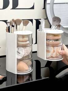 Rotating Multi-Layer Cosmetic Storage Box, Transparent Dust-Proof Makeup Tool Storage Box, Exquisite Makeup Sponge Storage Box, Desktop Makeup Organizer, Cosmetic Box, Powder Puff Storage Box, Jewelry Storage Box, Hair Accessory Storage Box, Makeup Brush Storage Box,Room Decor - Multicolor - View 4