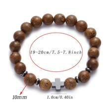 2PCS Cross Beaded Bracelet Set Wooden And Black Stone Christian Faith Prayer Bracelets For Men And Women - Multicolor - View 9