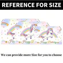 A Pc Rainbow Unicorn Happy Birthday Banner Background Cloth, Featuring Rainbow Unicorn Pattern Design, Pink Birthday Background Cloth, Party Banner, Pastel Rainbow Unicorn Birthday Party Decorations, Happy Birthday Party Photo Backdrop, Unicorn Happy Birthday Photo Backdrop, Birthday Party Supplies. - Multicolor - View 3