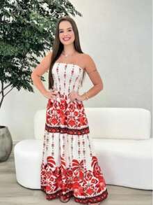 July Strapless Tropical Dress In Various Prints, 2025 Collection - 紅色 - 查看 3