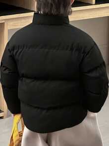 1pc Tween Boys Casual Solid Color Outdoor Stand Collar Thermal Lined Thick Jacket, Versatile, Spring/Autumn/Winter - Black - View 7