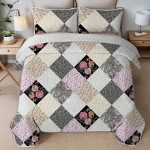 3 Pieces Full/Queen/King Size Aesthetic Quilt Set, Machine Washable Cozy Bedding Coverlet, Brushed Microfiber Quilt Cover, Cozy Quilted Blanket Bedding Sets With Pillow Shams, Embroidery Thin Comforter, 2 Pieces Twin Quilt Set - Màu Hồng Tươi - Xem 4