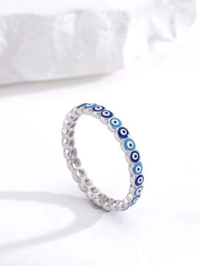 1pc Blue Eyes Pure Silver Men's Dating Gift Ring