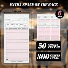 6 Pack Server Note Pads Pink Guest Checks Books For Servers Server Pads Total 300 Sheets Server Paper Waitress Notepads For Restaurants - Pink - View 2