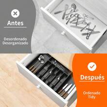 HSHa Extendable Cutlery Drawer Organizer, Adjustable Cutlery Holder And Organizer For Knives, Forks And Spoons, Plastic Cutlery Holder, Drawer Insert (Black) - Black - View 9