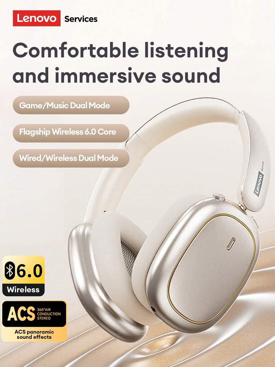 Tai nghe không dây Bluetooth Lenovo LS102 có chức năng khử tiếng ồn ENC, Bluetooth 6.0, Âm thanh vòm, Chế độ kép, Độ trễ thấp, Tuổi thọ pin dài, Chụp tai mềm mại và thoải mái, Phù hợp với điện thoại thông minh và máy tính