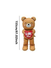 60英寸大型立式心形棕色泰迪熊3D铝箔气球，适用于情人节、生日、婚礼、派对装饰、拍照道具、立式气球、可爱派对装饰、耐用气球、庆典装饰、摄影师礼物 - 彩色 - 查看 7