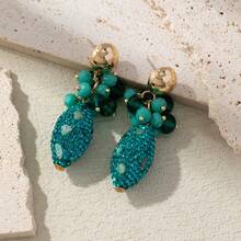 一对手工制作的法式奢华水钻镶嵌贝壳纹理水滴形串珠耳环，适合婚礼、正式场合和日常佩戴。纯手工制作，形状、颜色和图案位置略有差异。 - 綠色 - 查看 3