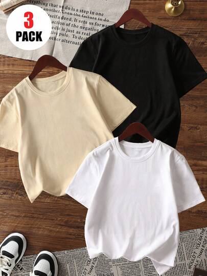 3件套女童休闲圆领短袖T恤，适合夏季学生穿着 - 色彩缤纷的T恤为每个孩子带来欢乐！女童服装，女童夏季上衣，女童服饰