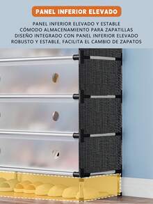 Estante Multicapa para Zapatos 2 Filas 5 Niveles - Divisores Extraíbles, Panel Central Abatible, Puerta Plegable 180°, Marco Metálico Resistente, Reposabrazos Redondeados. Ahorra Espacio y Organiza Botas/Calzado Fácilmente (82x27x90cm) - Negro - Ver 9