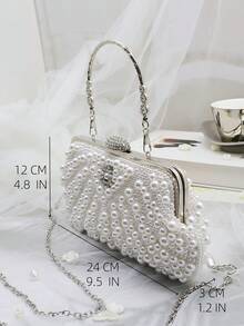 White Color Women Pearl Clutch Bag, Beaded Evening Bag, Wedding Clutch With Handle Suitable For Parties, Weddings, Formal Events, Prom Dresses, Bridesmaids Dresses, Perfect For Party Wedding Prom Dinner/Banquet, Matching With Holiday Party Dress Evening Dress & Sequin Dress Banquet Bag Bridal Wallet Party Pearl Handbag, It Is An Ideal Gift For Women - White - View 2