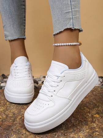 2025 Autumn New Casual Thick Sole Platform Sneakers, Versatile Lace-Up Wedge Heel Shoes, Women's Increase Height Athletic White Shoes