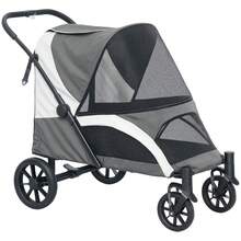 PawHut Foldable Stroller For Large Dogs And Cats Up To 30 Kg, Includes Cushion, Mesh Windows And Doors, Storage Bag, Straps And Brakes. Dark Gray Color. - 深灰色 - 查看 7