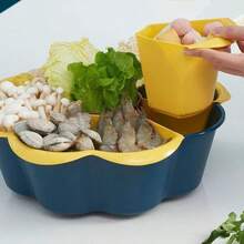 分格旋转火锅蔬菜盘，双层塑料创意多功能圆形小碟，适用于家庭厨房配菜