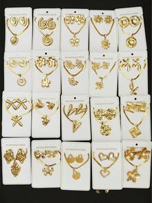 Bộ trang sức 24 món bằng thép không gỉ với họa tiết trái tim hình học và hoa lá, lấy cảm hứng từ phong cách Trung Đông Dubai, mang đến vẻ hiện đại rạng rỡ. Thích hợp làm quà cưới, trang trí tiệc, quà năm mới hoặc phụ kiện đa năng cho mọi mùa (mẫu ngẫu nhiên). - Nhiều màu - Xem 6