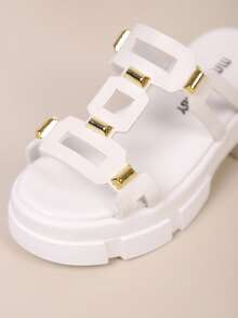 Children's Fashion Slippers, New Summer Thick Bottom Hollow Design Stylish, Comfortable Thick Sole High Heel Slippers - Beige - View 7