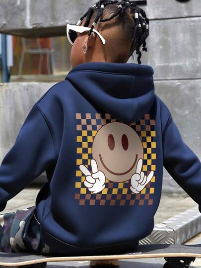 1 st. Tween Boy Casual Printed Pullover Sweatshirt, Termofodrad, Långärmad, Höst/Vinter