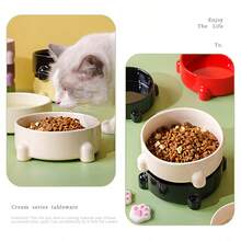 大直径陶瓷宠物碗，防倾倒宠物托盘，猫粮碗，零食碗，小型犬粮碗，颈部保护垫，猫狗通用碗，宠物罐头食品碗，饮水碗，卫生易清洗 - 彩色 - 查看 5