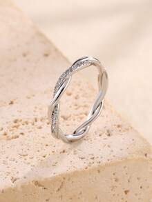 rakol 1枚时尚立方氧化锆银色扭曲简约细戒指，女士款 - 銀色 - 查看 3
