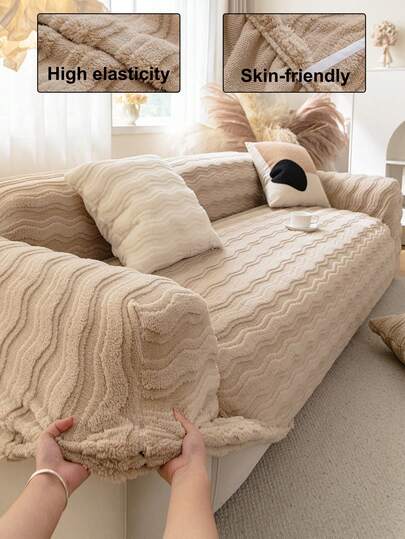 1pc Plush Thickened Full Coverage Sofa Cover, Skin-Friendly Soft High Elasticity Non-Deformation, Suitable For All Seasons, Machine Washable, Pet Friendly Dirt-Resistant Durable, Holiday Home Decor, Fits 1/2/3/4 Seater Sofa