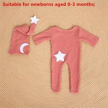 新生儿摄影道具星月装饰针织连体衣配长尾帽两件套，影棚拍摄服装 - 彩色 - 查看 4
