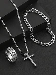 3 件套男士不锈钢项链、手链和戒指套装，朋克风格链 - 彩色 - 查看 5