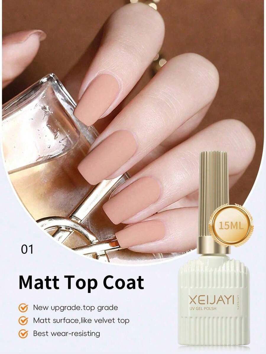 XEIJAYI 1Pc Red Long-Lasting Gel Matte Top Coat Shine Finish And Soak Off Led Nail Lamp Perfect For Christmas Nail Art Design Manicure Diy Salon Women Gift - Clear - View 1