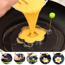7-Piece Set - 5-Piece Set Of Scrambled Egg Rings + 2 Pieces Of Wooden Utensils, Creative Stainless Steel Scrambled Egg Cooking Ring Set - Cartoon-Shaped Non-Stick Scrambled Egg Rings, Heart-Shaped, Star-Shaped, Flower-Shaped, Cloud-Shaped - Kitchen Tools For Making Muffins, Scrambled Eggs, And Chicken Wraps