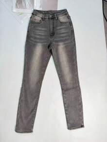 冬季保暖内衬紧身洗水牛仔裤 - 淺灰色 - 查看 6