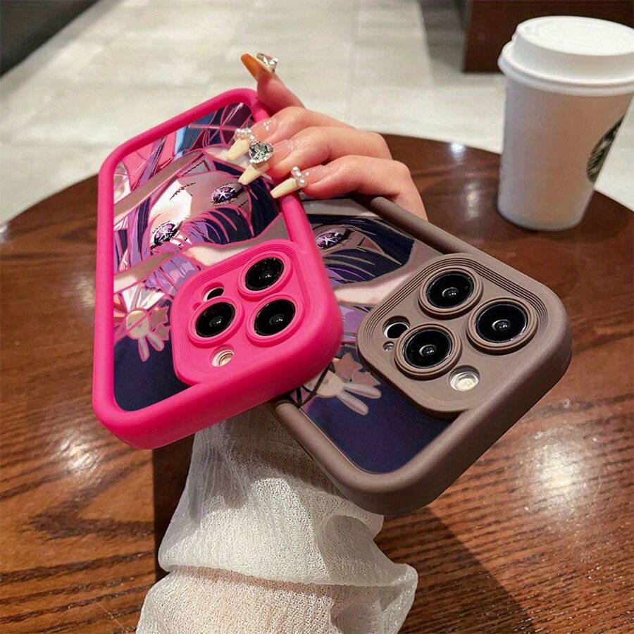 Funda de teléfono con patrón de chica anime para iPhone 16, TPU grueso, estética 11PRO, fundas de teléfono 13MINI, 13PRO, linda 14PRO para mujeres, 15PLUS para hombres, 11PROMAX a prueba de golpes y anti-caída, XSMAX negro, 15PROMAX con sensación suave, 16 único, 16PROMAX con diseño de protección de lente de cobertura completa, 15 parejas XR/14PROMAX/12PRO/14PLUS/13PROMAX/XS/11/15PRO/16PRO/14/16PLUS/12MINI/13/12PROMAX/12 - Burdeos - Ver 1