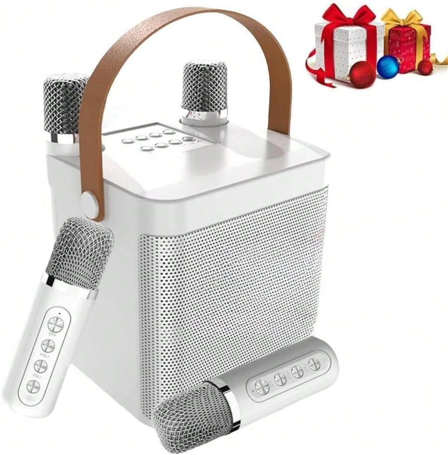 áquina de Karaoke para Niños y Adultos: Altavoz Portátil de Karaoke con 2 Micrófonos Inalámbricos Soporte Tarjeta TF,USB,AUX,PC,PA,TV,Wireless Karaoke Speaker,Blanco Bocinas - 1 - Ver 1