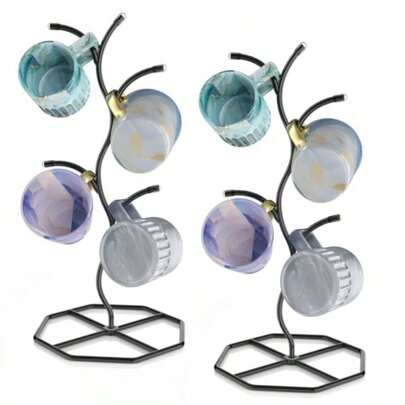 TYUI 2 Pack Coffee Mug Holders Tree Metal Mug Holder Decorative Mug Rack Mug Cup Tree For Kitchen Decor Organizer Black