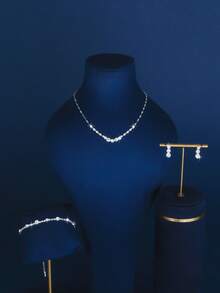 3件套新娘首饰套装，包括项链、耳环、手链和正式礼服配饰 - 銀色 - 查看 6